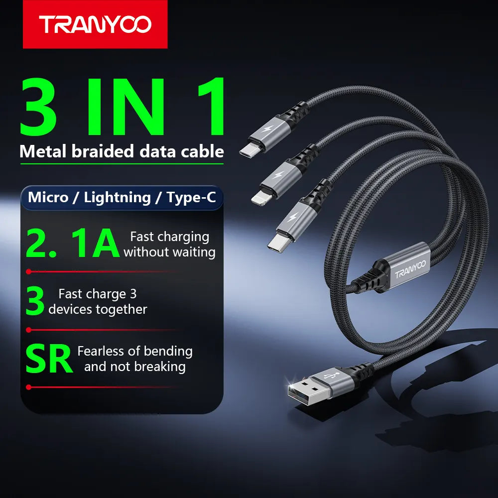 Tranyoo 3-in-1 Metal USB Cable